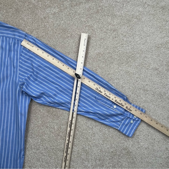 Club Room Shirt Adult Size 17.5 XL Blue Tan Striped Button Up Performance Men - Picture 12 of 14